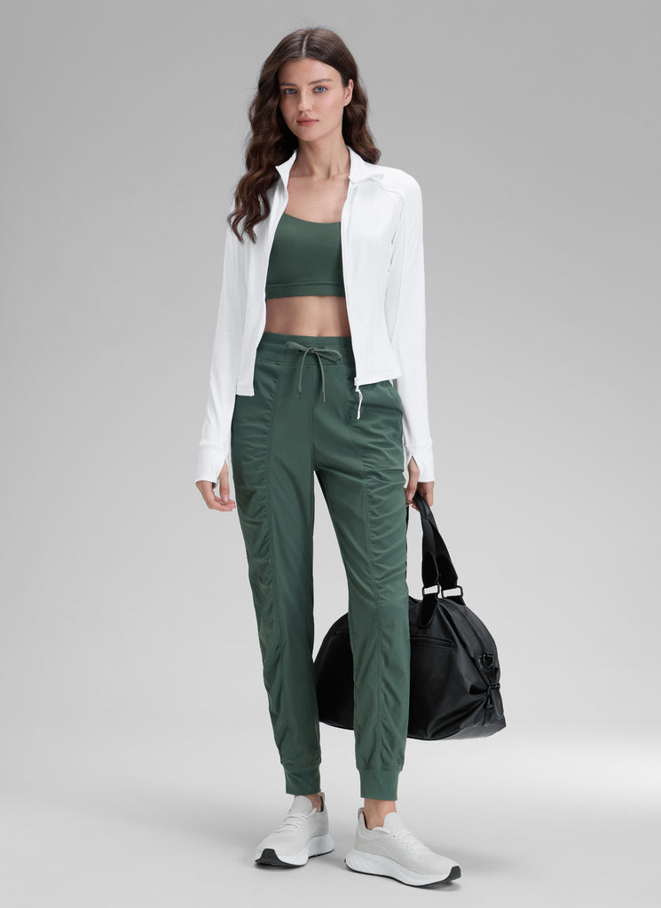 CRZ YOGA Women's Travel Classic Fit Striped Joggers 28'' Ruched Ink Gray