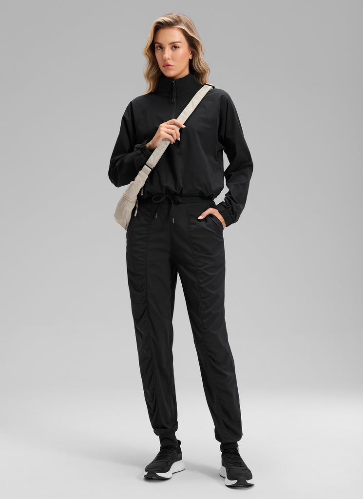 CRZ YOGA Women's Casual High Rise Drawstring Pocket Ruched Jogger 30'' Black