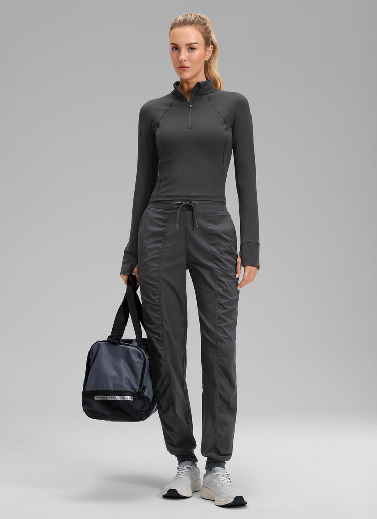 CRZ YOGA Women's Casual High Rise Drawstring Pocket Ruched Jogger 30'' Black