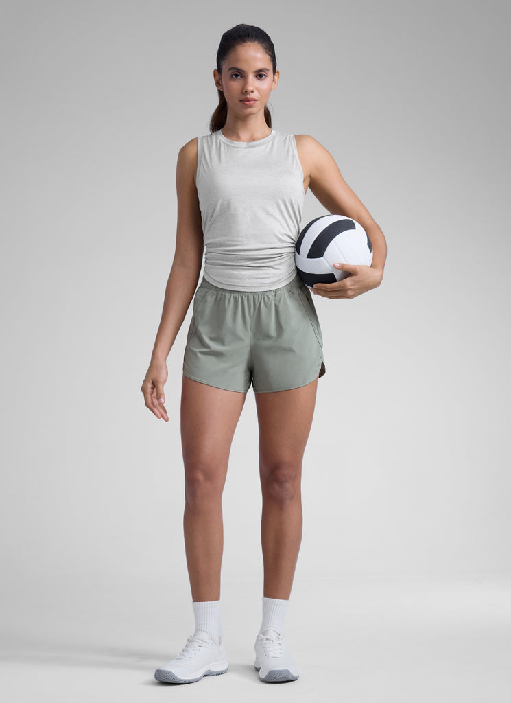 CRZ YOGA Women's Running High Waisted Mesh Lined Shorts 3'' Sterling