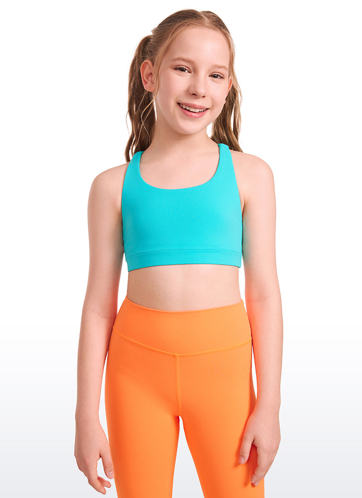 CRZ YOGA Girl's Active Sports Butterluxe Teens Strappy Bra Spectral Blue