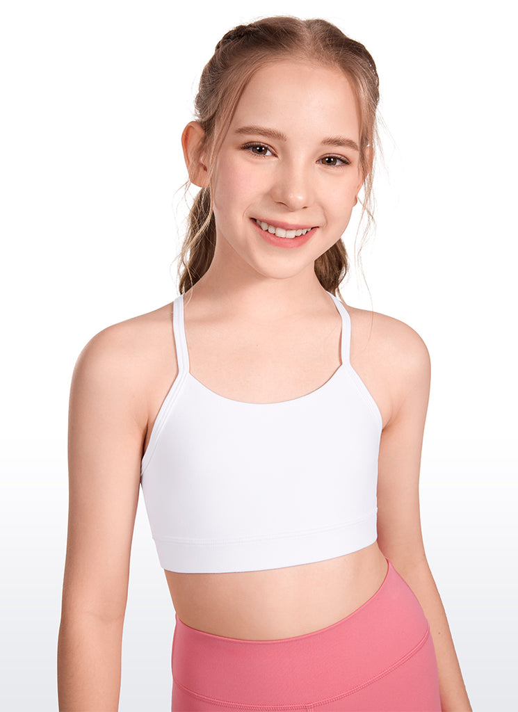 CRZ YOGA Girl's Active Sports Y-Back Bra Butterluxe Teens Tops White