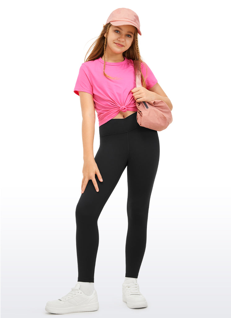 CRZ YOGA Girl's High Rise Butterluxe Sport Leggings 25'' V Cross Waist Black