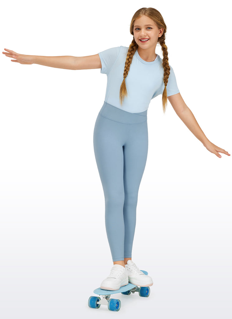 CRZ YOGA Girl's High Rise Butterluxe Sport Leggings 25'' V Cross Waist True Navy