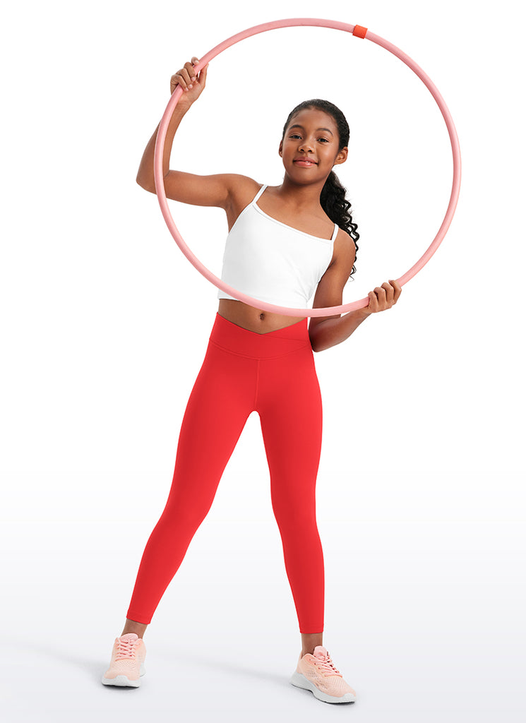 CRZ YOGA Girl's High Rise Butterluxe Sport Leggings 25'' V Cross Waist Deep Red