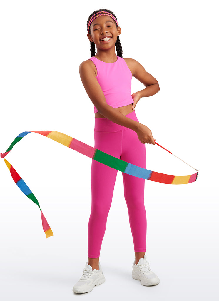 CRZ YOGA Girl's High Rise Butterluxe Sport Leggings 25'' V Cross Waist Hibiscus Purple