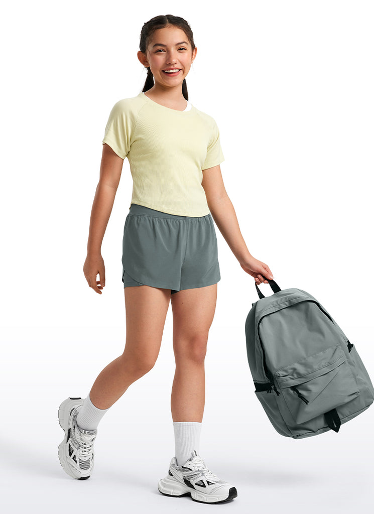 CRZ YOGA Girl's Running Feathery-Fit Soft High Rise Lined Shorts 2.5'' White