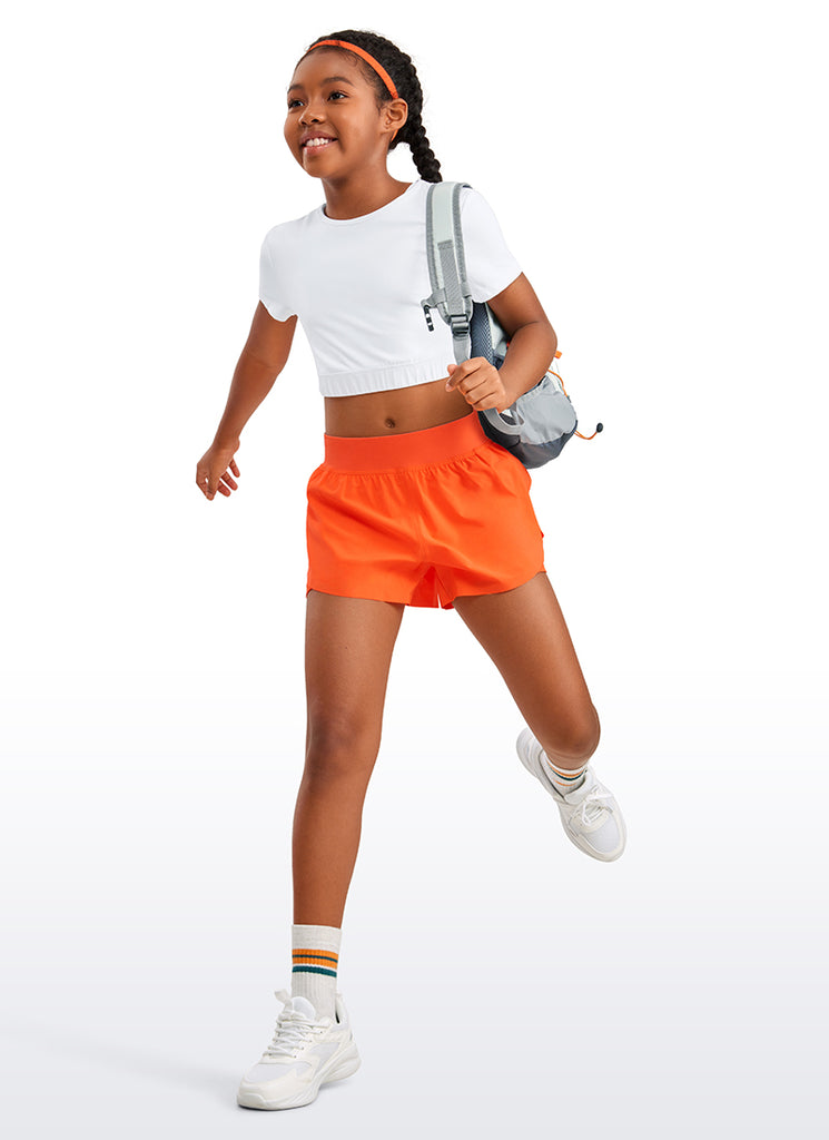 CRZ YOGA Girl's Running Feathery-Fit Soft High Rise Lined Shorts 2.5'' Neon Orange