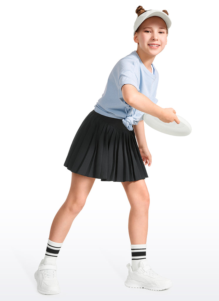 CRZ YOGA Girl's Tennis Sports Pleated Skirts Feathery-Fit Teens Skirts Sparkle Blue