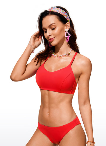 CRZ YOGA Women's Swimwear Tops Sunshine Bikini Top Lace Up Crisscross Dark Red