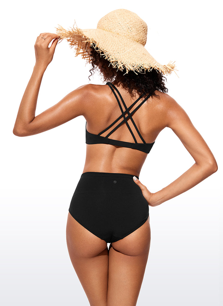 CRZ YOGA Women's Swimwear Tops Sunshine Bikini Top V Neck Criss Cross Black