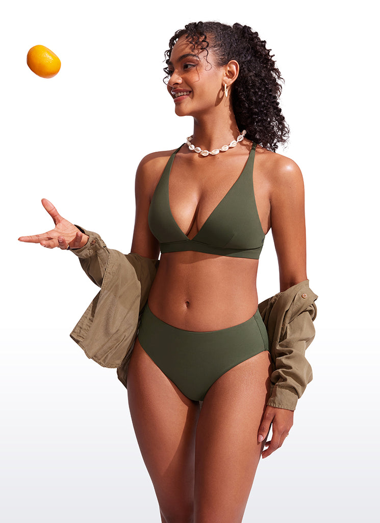 CRZ YOGA Women's Swimwear Bottoms Sunshine Bikini Bottoms Mid Rise Dark Olive