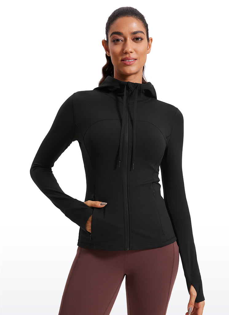 CRZ YOGA Women's Butterluxe Slim Fit Pocket Outerwear Full Zip Hoodies Black