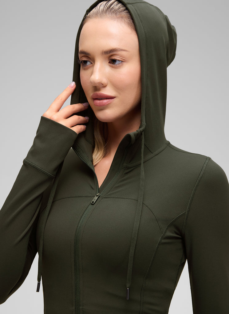CRZ YOGA Women's Butterluxe Slim Fit Pocket Outerwear Full Zip Hoodies Olive Green