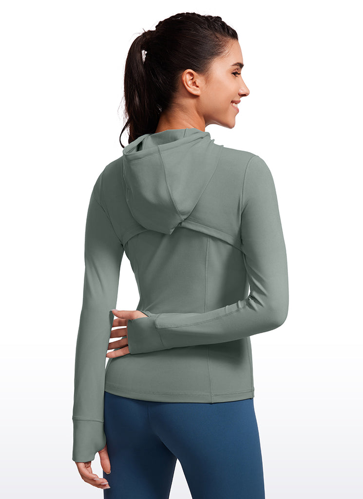 CRZ YOGA Women's Butterluxe Slim Fit Pocket Outerwear Full Zip Hoodies Olive Green