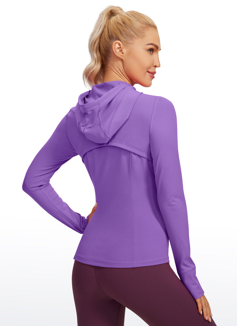 CRZ YOGA Women's Butterluxe Slim Fit Pocket Outerwear Full Zip Hoodies Royal Lilac
