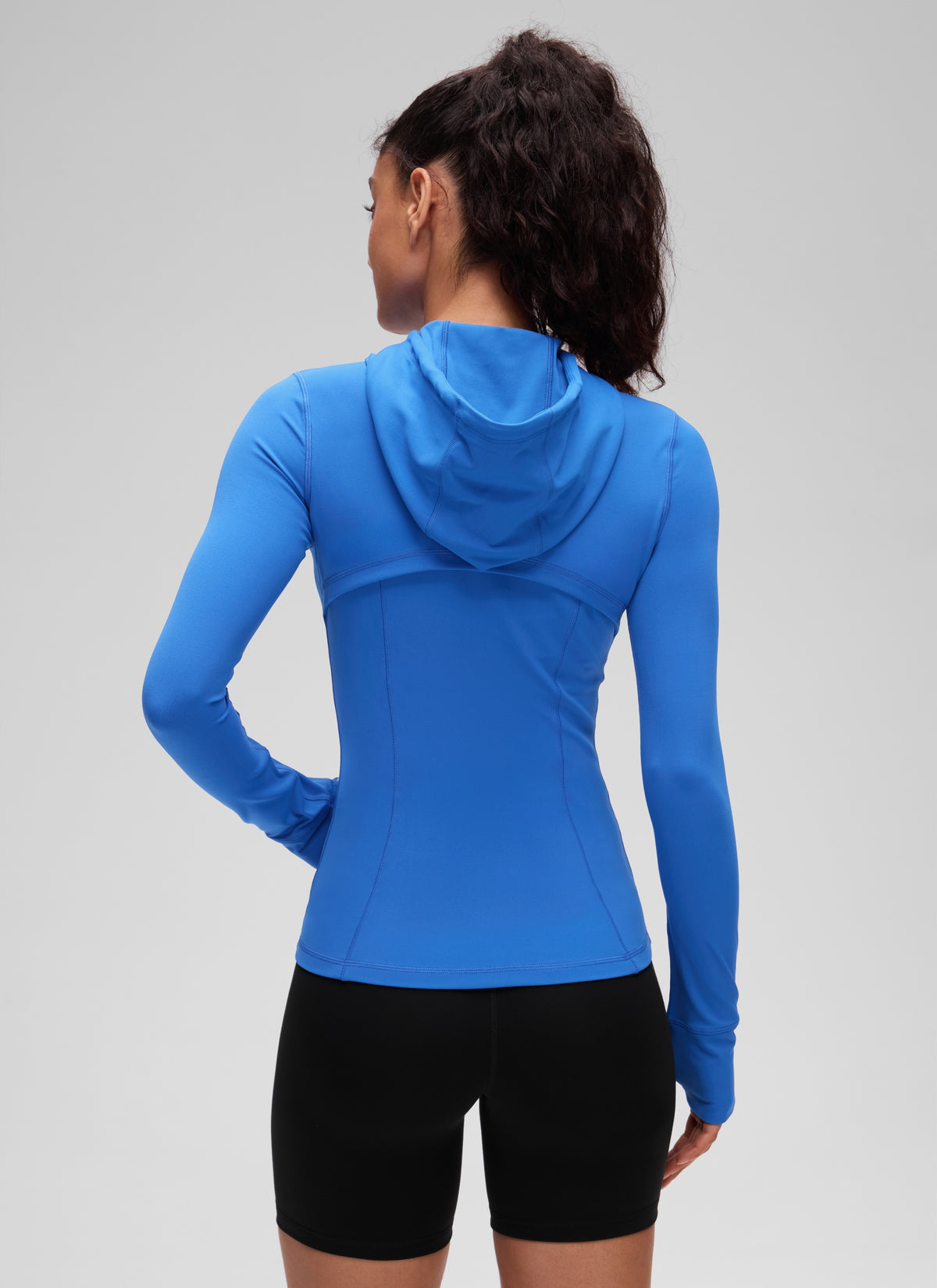 CRZ YOGA Women's Butterluxe Slim Fit Pocket Outerwear Full Zip Hoodies Sparkle Blue @model_info:Larissa