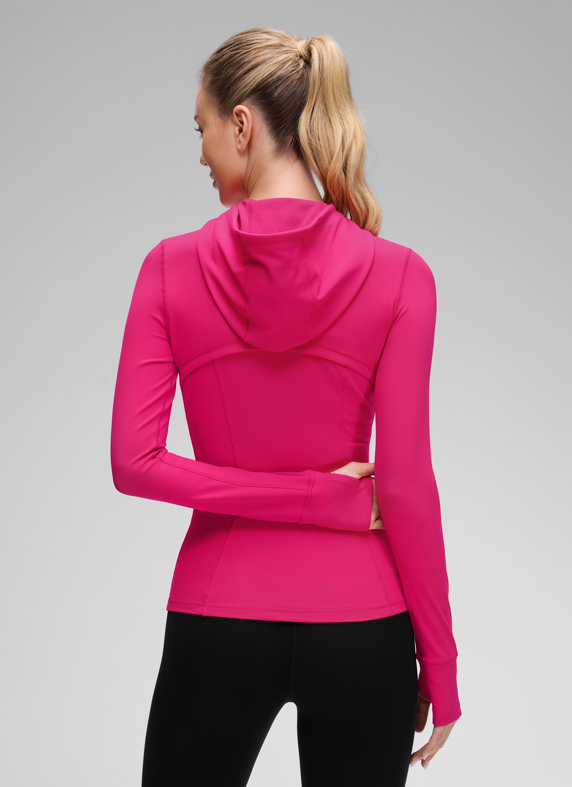 CRZ YOGA Women's Butterluxe Slim Fit Pocket Outerwear Full Zip Hoodies Granita Pink @model_info:Anna