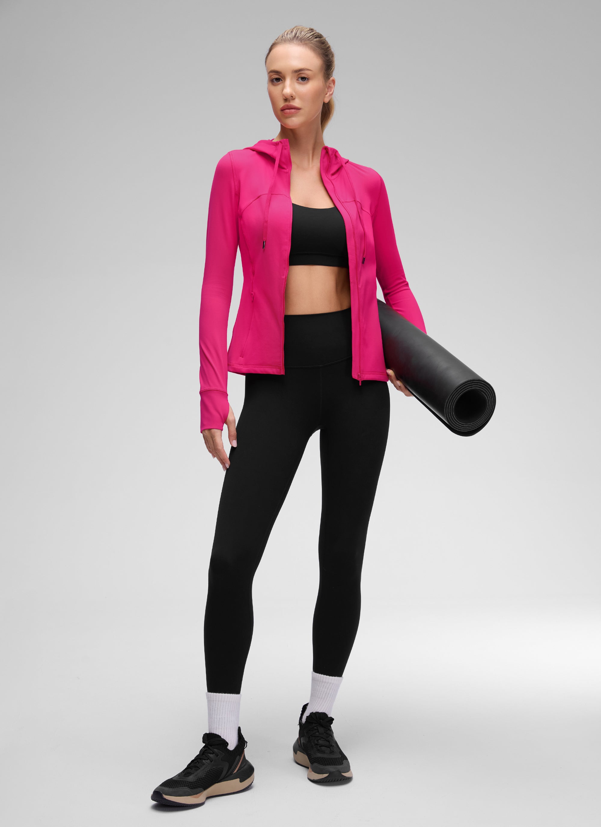 CRZ YOGA Women's Butterluxe Slim Fit Pocket Outerwear Full Zip Hoodies Granita Pink @model_info:Anna