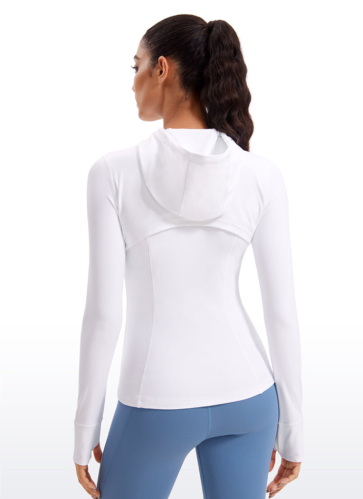 CRZ YOGA Women's Butterluxe Slim Fit Pocket Outerwear Full Zip Hoodies White