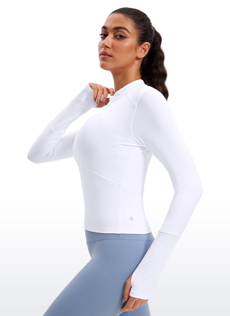 CRZ YOGA Women's Run Slim Fit Brushed Half-Zip Long Sleeve Cropped White