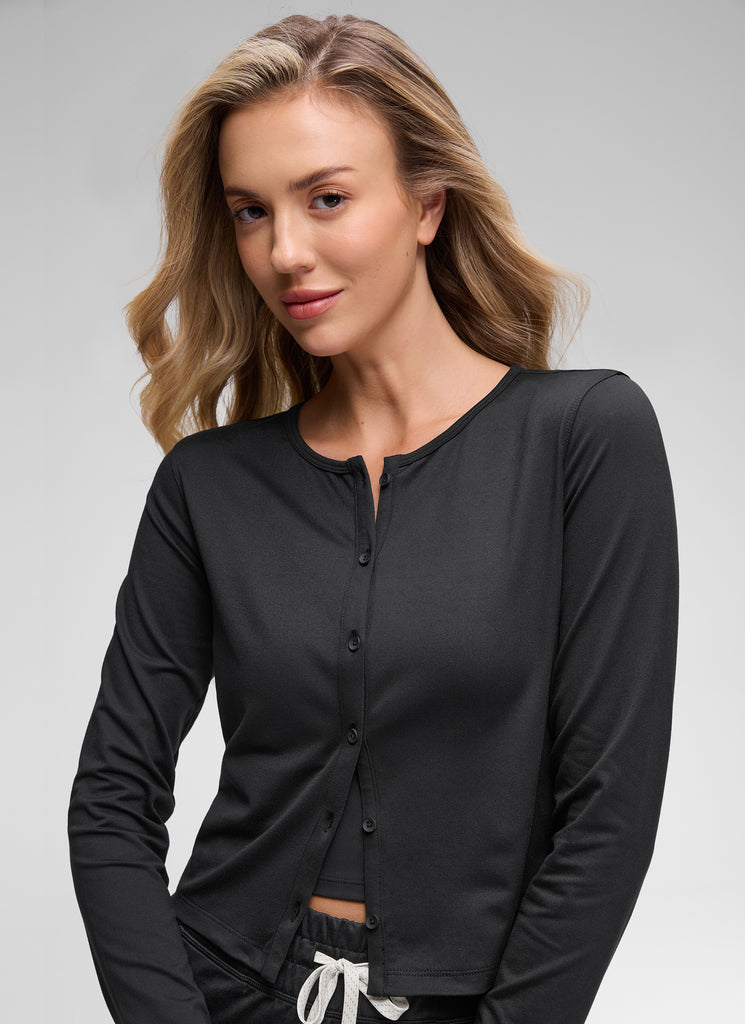 CRZ YOGA Women's Cloud Jersey Casual Button Down Waist Length Cardigan Hot Fudge Brown