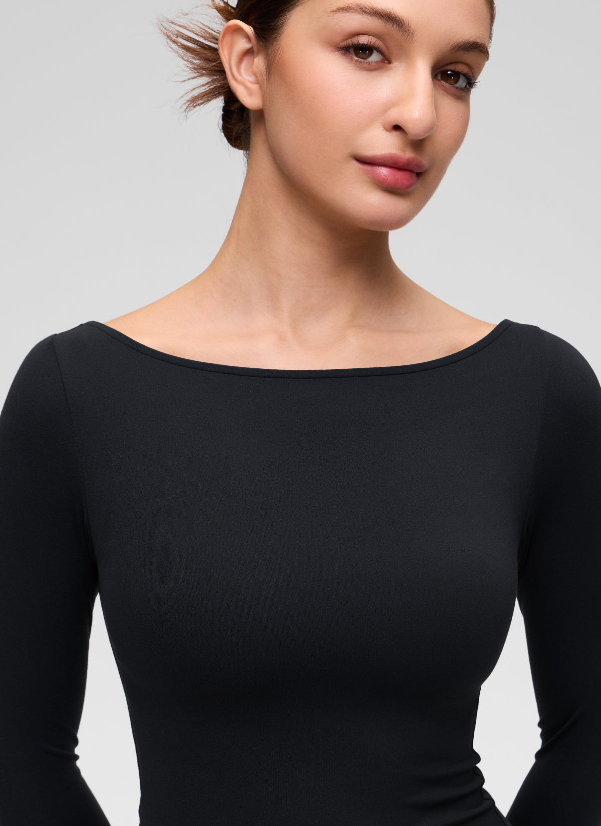 CRZ YOGA Women's Softembrace Casual Boat Neck Waist Length Long Sleeve Black