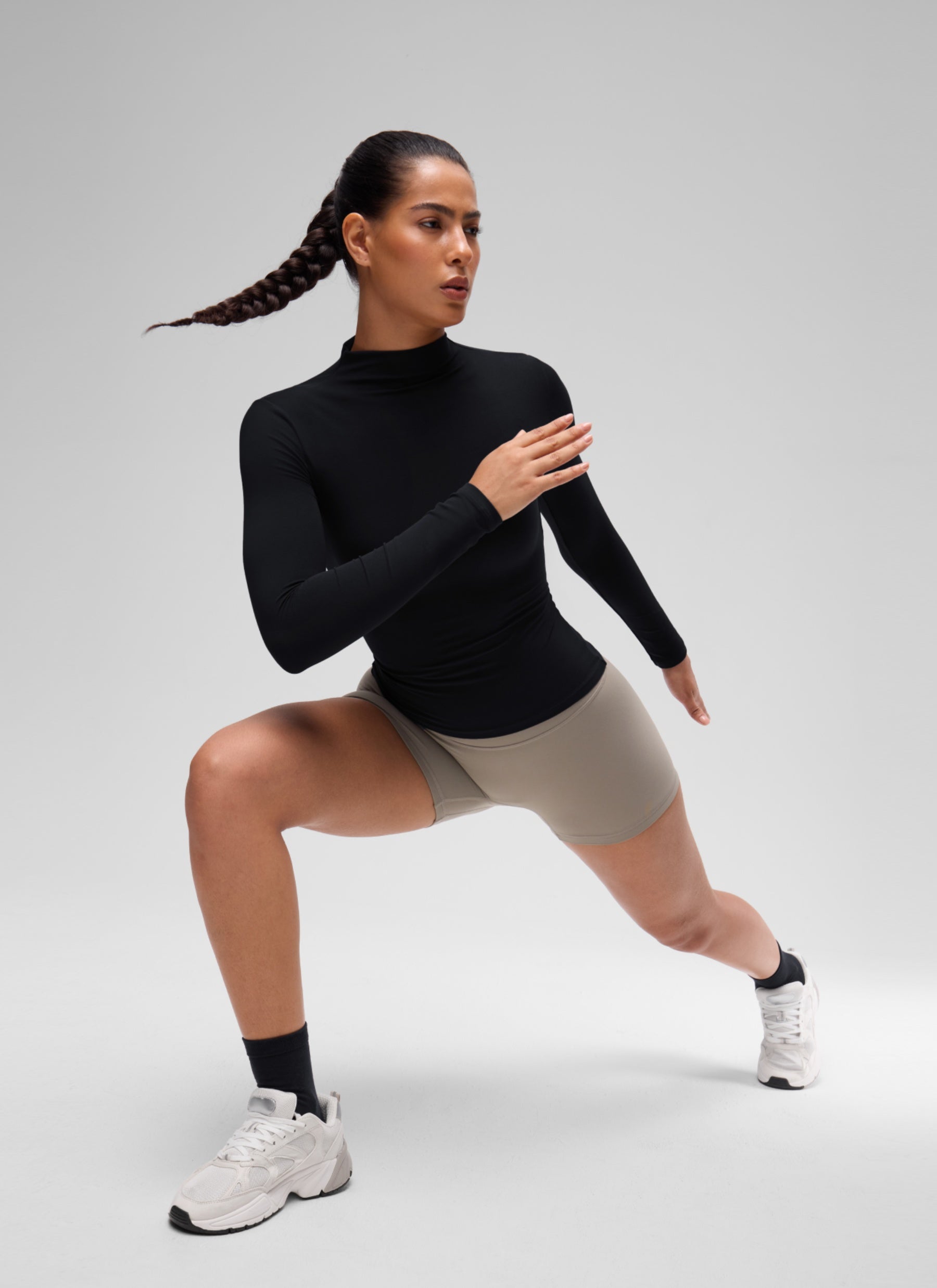 CRZ YOGA Women's Softembrace Mock Neck Waist Length Long Sleeves Black @model_info:C