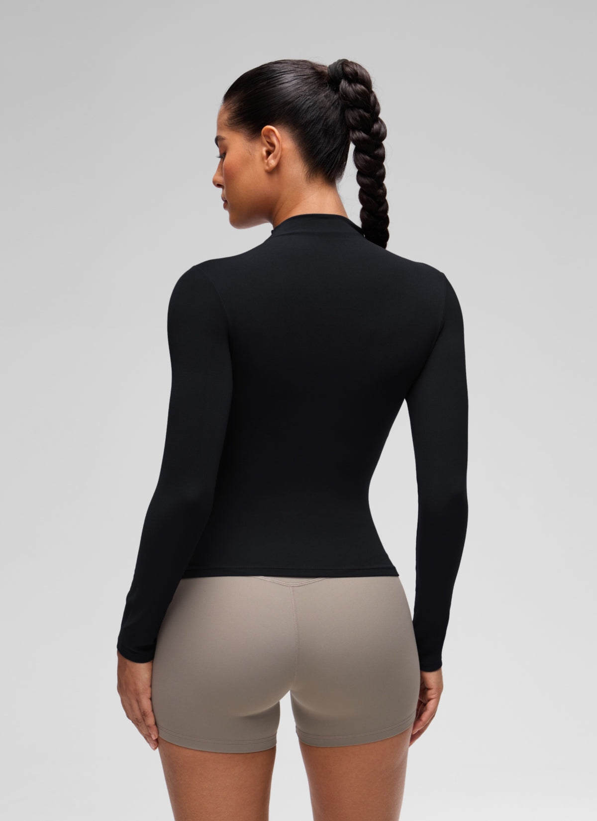 CRZ YOGA Women's Softembrace Mock Neck Waist Length Long Sleeves Black @model_info:C