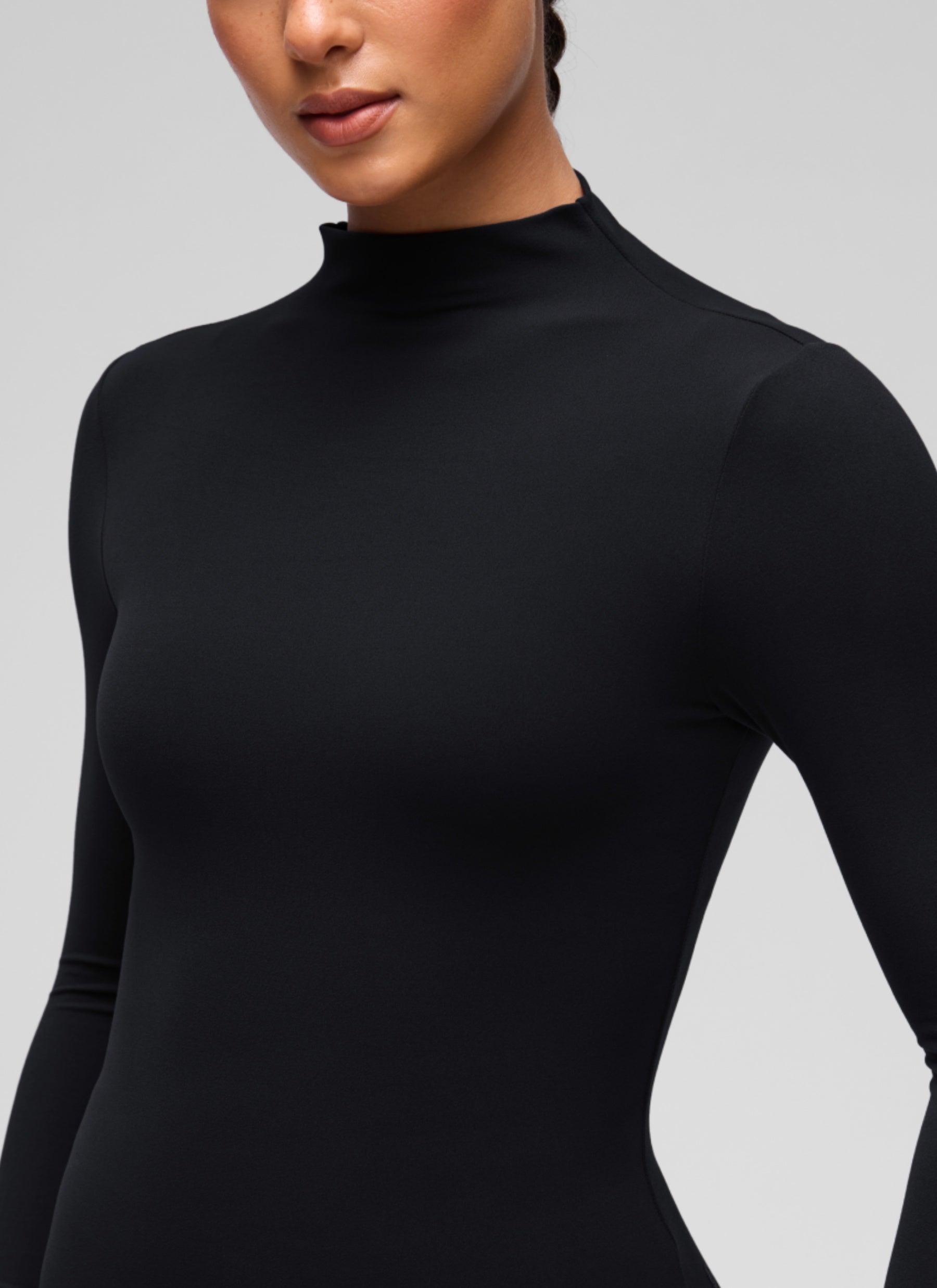 CRZ YOGA Women's Softembrace Mock Neck Waist Length Long Sleeves Black @model_info:C