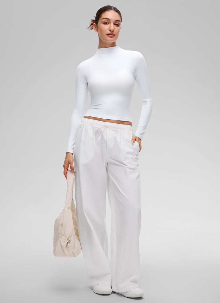 CRZ YOGA Women's Softembrace Mock Neck Waist Length Long Sleeves White