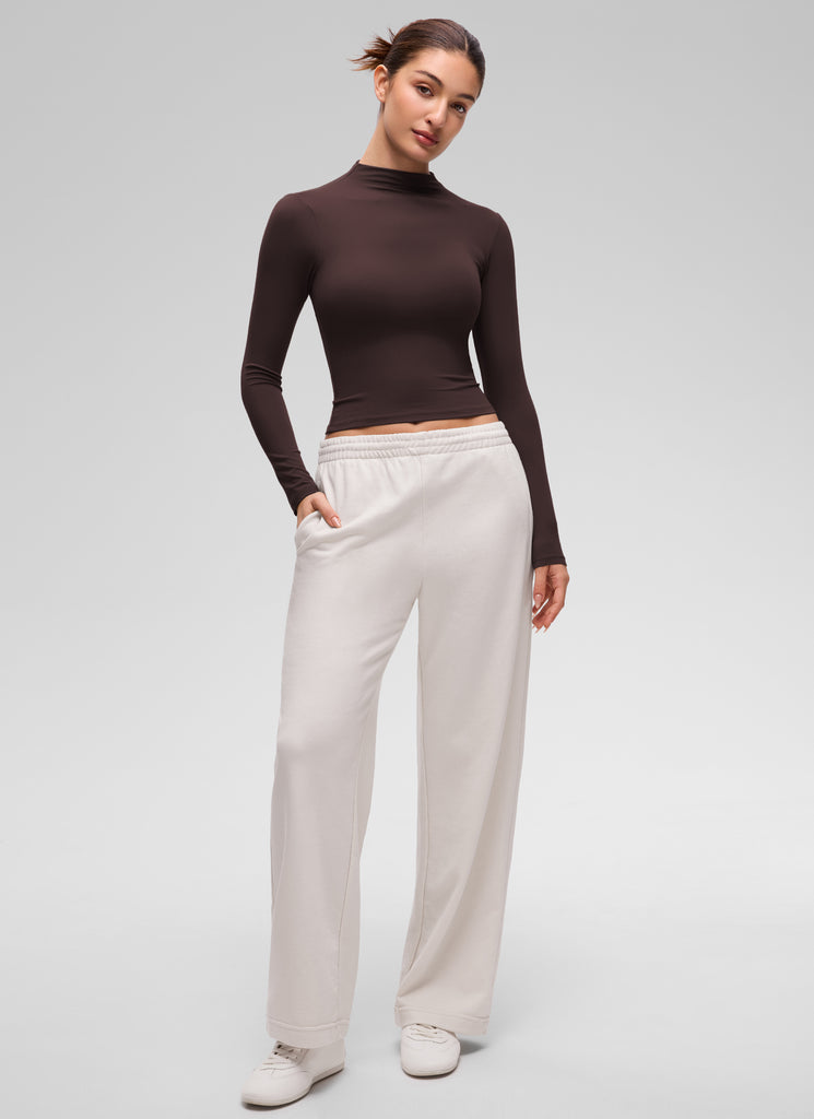 CRZ YOGA Women's Softembrace Mock Neck Waist Length Long Sleeves Hot Fudge Brown