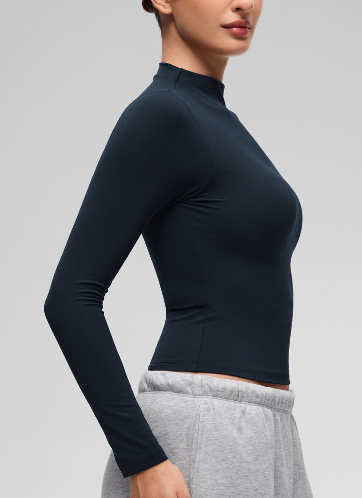 CRZ YOGA Women's Softembrace Mock Neck Waist Length Long Sleeves White