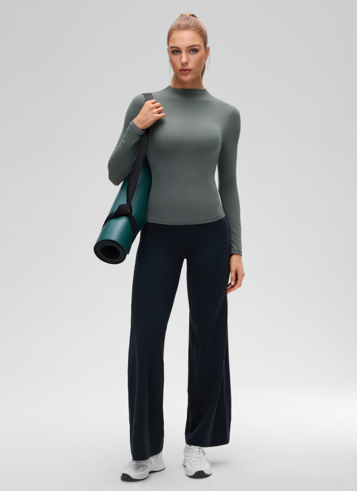 CRZ YOGA Women's Softembrace Mock Neck Waist Length Long Sleeves Grey Sage