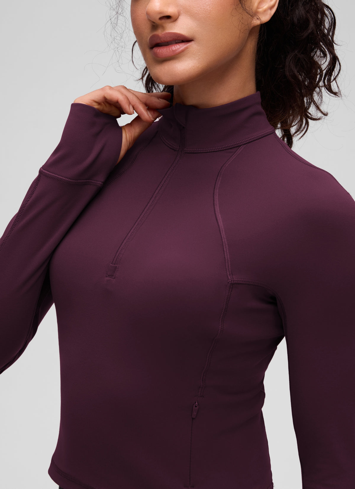 CRZ YOGA Women's Yoga Slim Fit Tops Butterluxe Half-Zip Long Sleeve Deep Purple