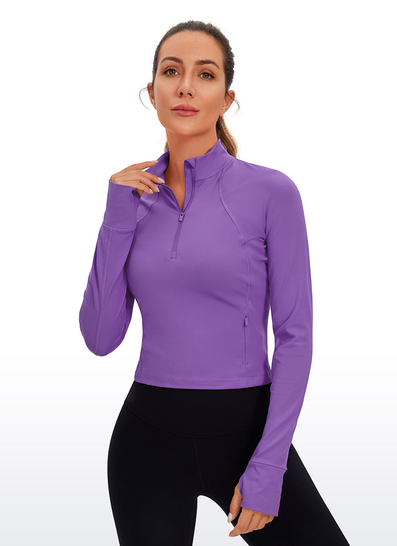 CRZ YOGA Women's Yoga Slim Fit Tops Butterluxe Half-Zip Long Sleeve Royal Lilac @model_info:Den