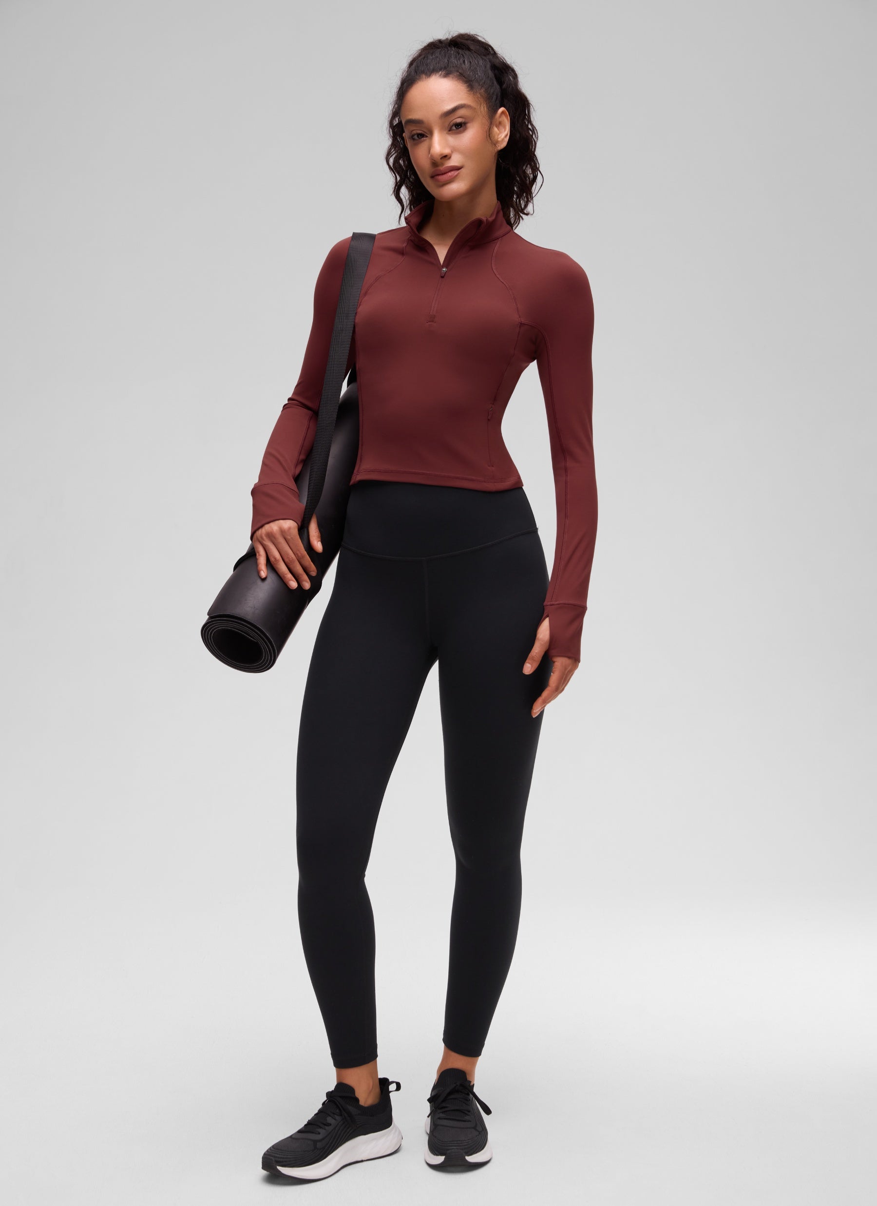 CRZ YOGA Women's Yoga Slim Fit Tops Butterluxe Half-Zip Long Sleeve Noctilucence Red