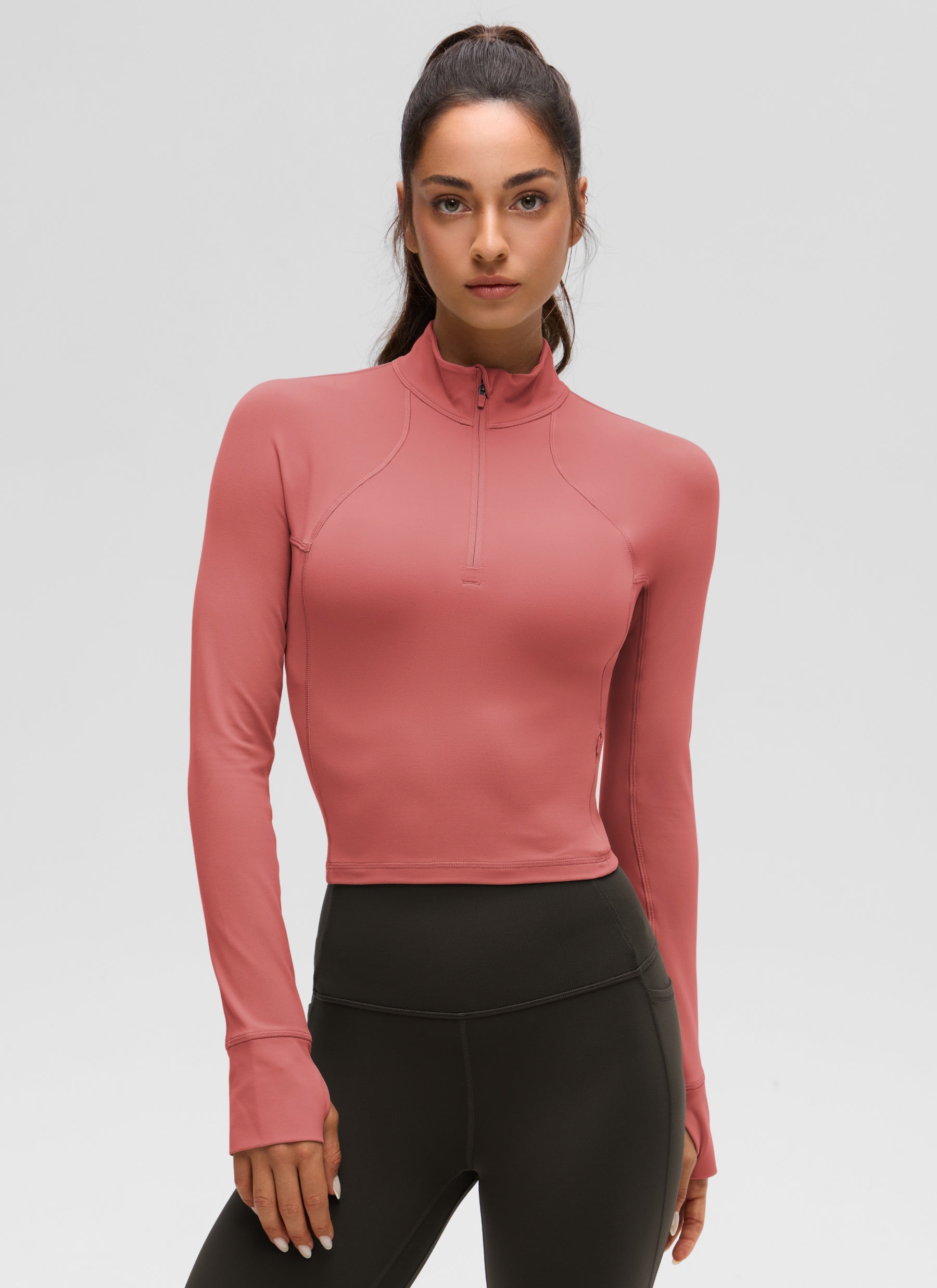 CRZ YOGA Women's Yoga Slim Fit Tops Butterluxe Half-Zip Long Sleeve Briar Rose
