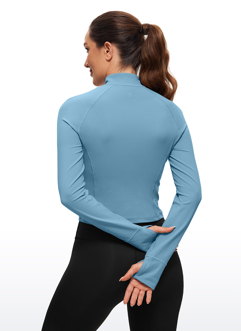 CRZ YOGA Women's Yoga Slim Fit Tops Butterluxe Half-Zip Long Sleeve Pure Blue @model_info:DEN