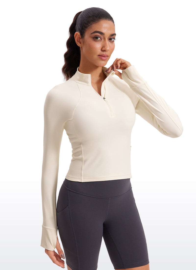 CRZ YOGA Women's Yoga Slim Fit Tops Butterluxe Half-Zip Long Sleeve White Apricot @model_info:M