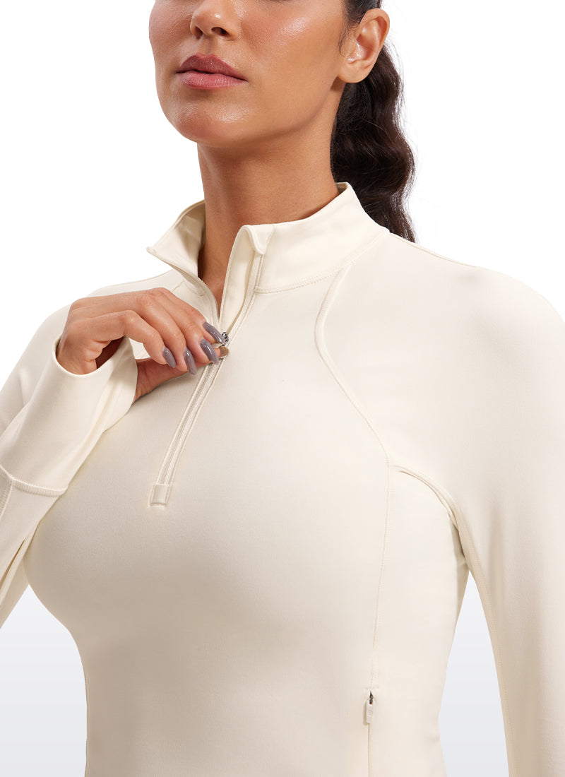 CRZ YOGA Women's Yoga Slim Fit Tops Butterluxe Half-Zip Long Sleeve White Apricot @model_info:M