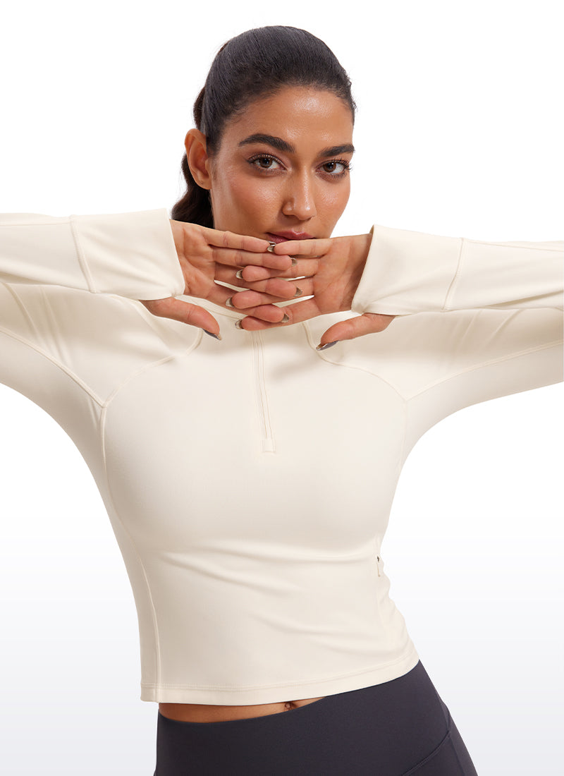 CRZ YOGA Women's Yoga Slim Fit Tops Butterluxe Half-Zip Long Sleeve White Apricot @model_info:M