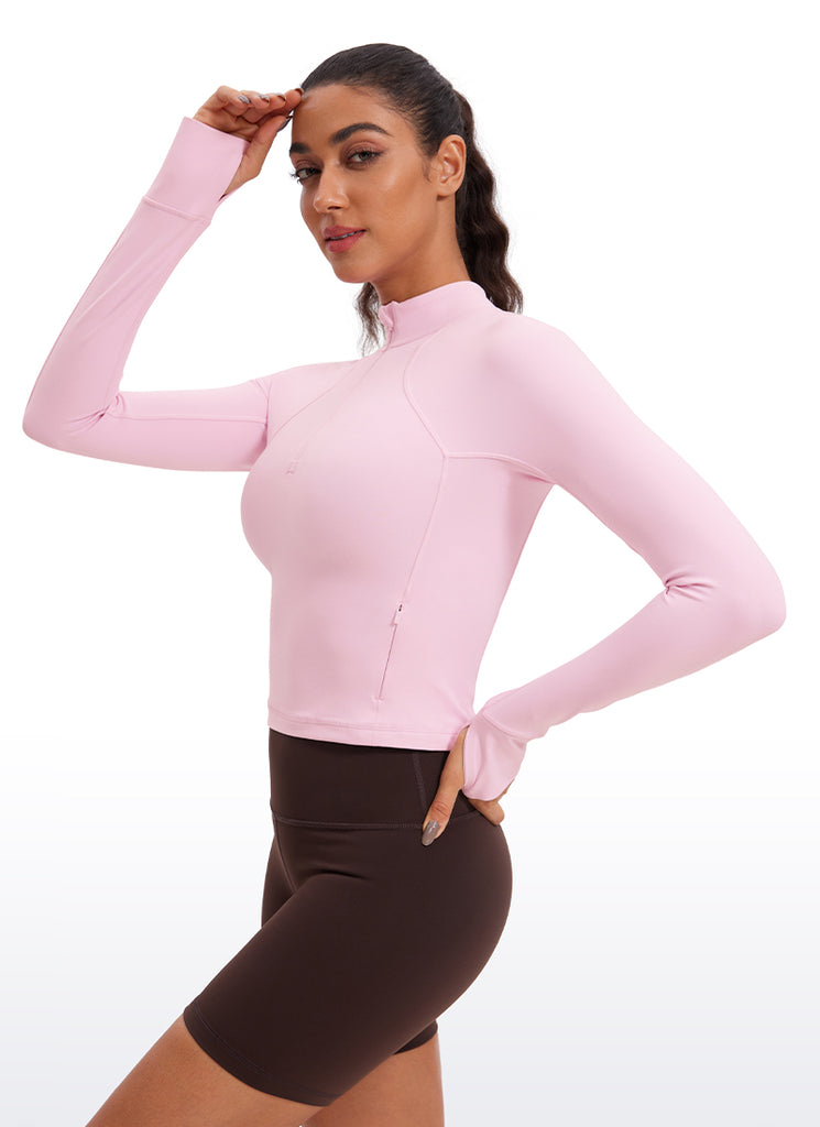 CRZ YOGA Women's Yoga Slim Fit Tops Butterluxe Half-Zip Long Sleeve Pink Peony