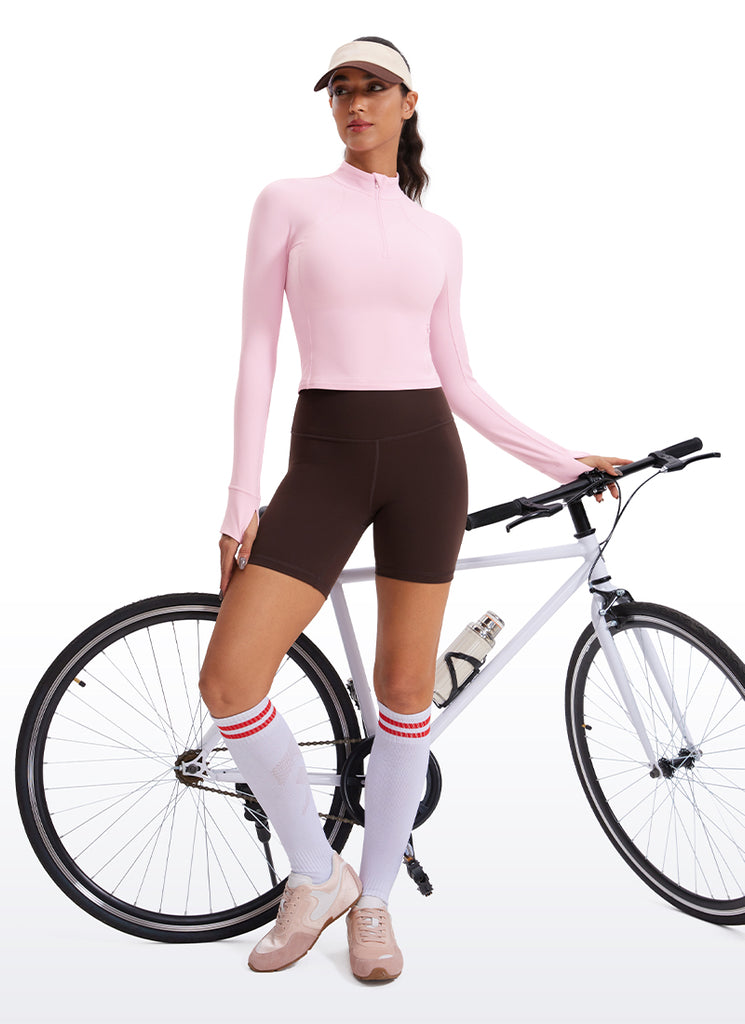 CRZ YOGA Women's Yoga Slim Fit Tops Butterluxe Half-Zip Long Sleeve Pink Peony