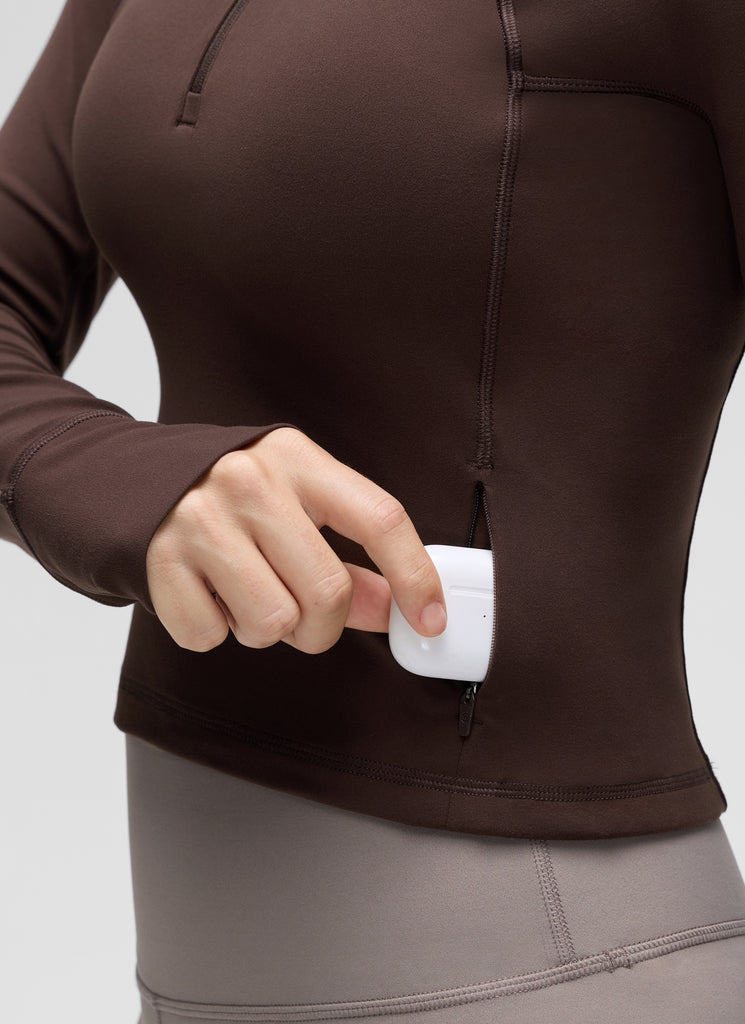 CRZ YOGA Women's Yoga Slim Fit Tops Butterluxe Half-Zip Long Sleeve Hot Fudge Brown