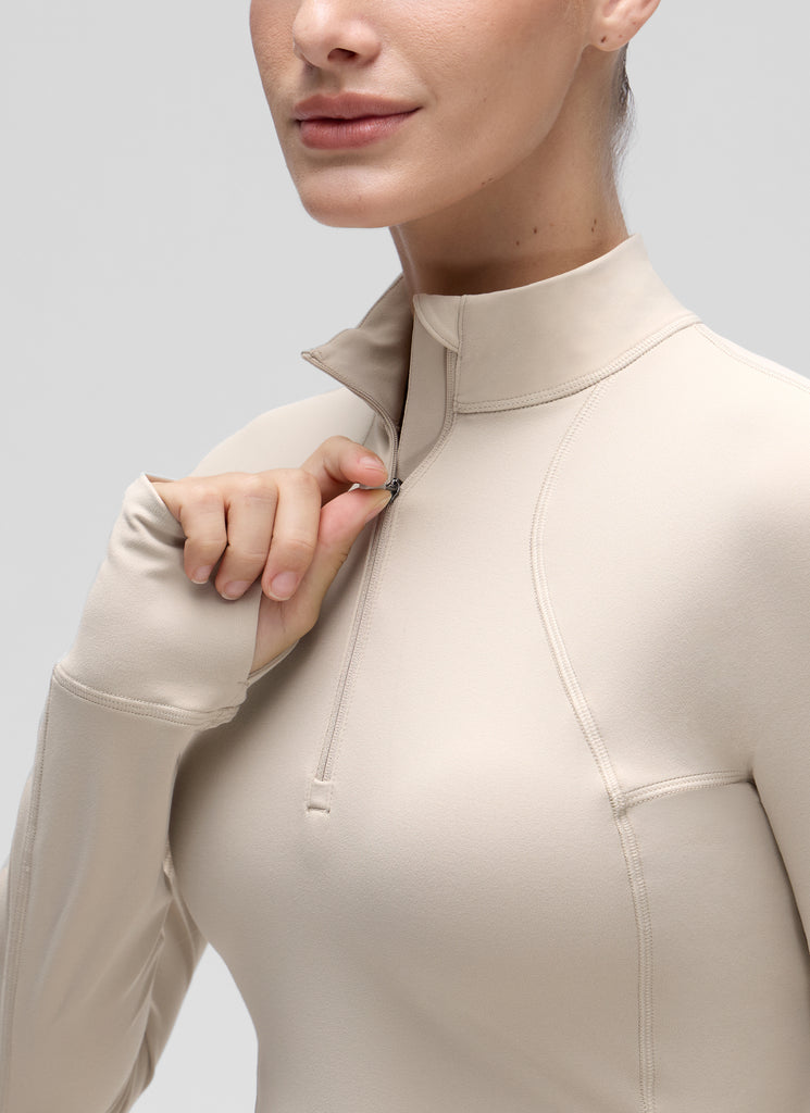 CRZ YOGA Women's Yoga Slim Fit Tops Butterluxe Half-Zip Long Sleeve Mojave Tan