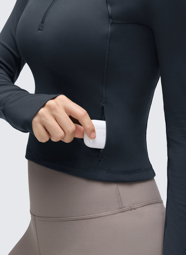 CRZ YOGA Women's Yoga Slim Fit Tops Butterluxe Half-Zip Long Sleeve True Navy