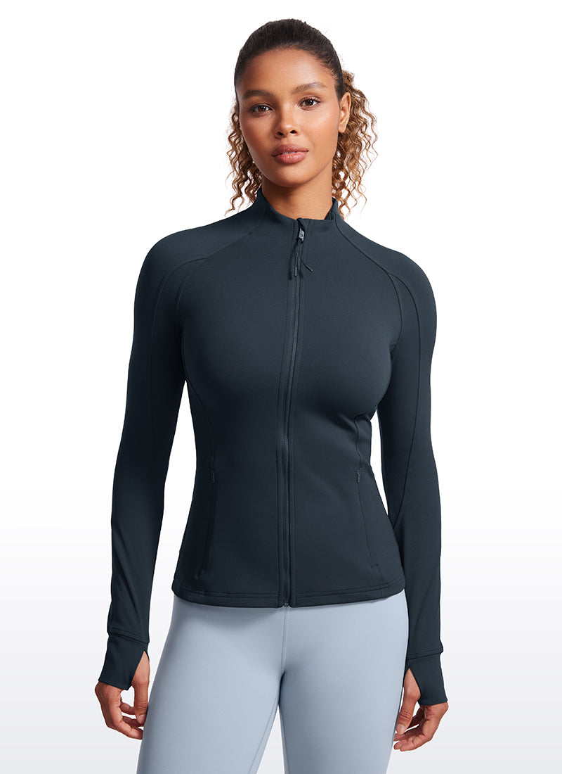 CRZ YOGA Women's Yoga Slim Fit Tops Butterluxe Full Zip Long Sleeves True Navy