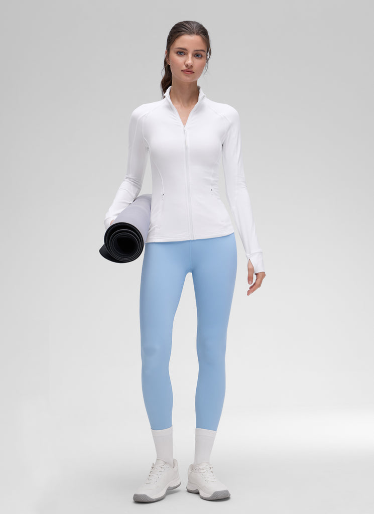 CRZ YOGA Women's Yoga Slim Fit Tops Butterluxe Full Zip Long Sleeves White
