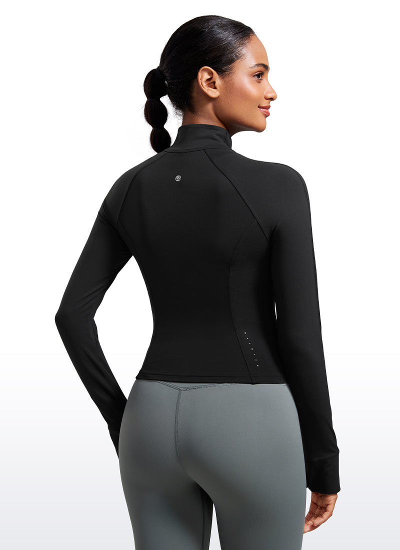 CRZ YOGA Women's Butterluxe Cropped Pocket Outerwear Full Zip Jackets True Navy